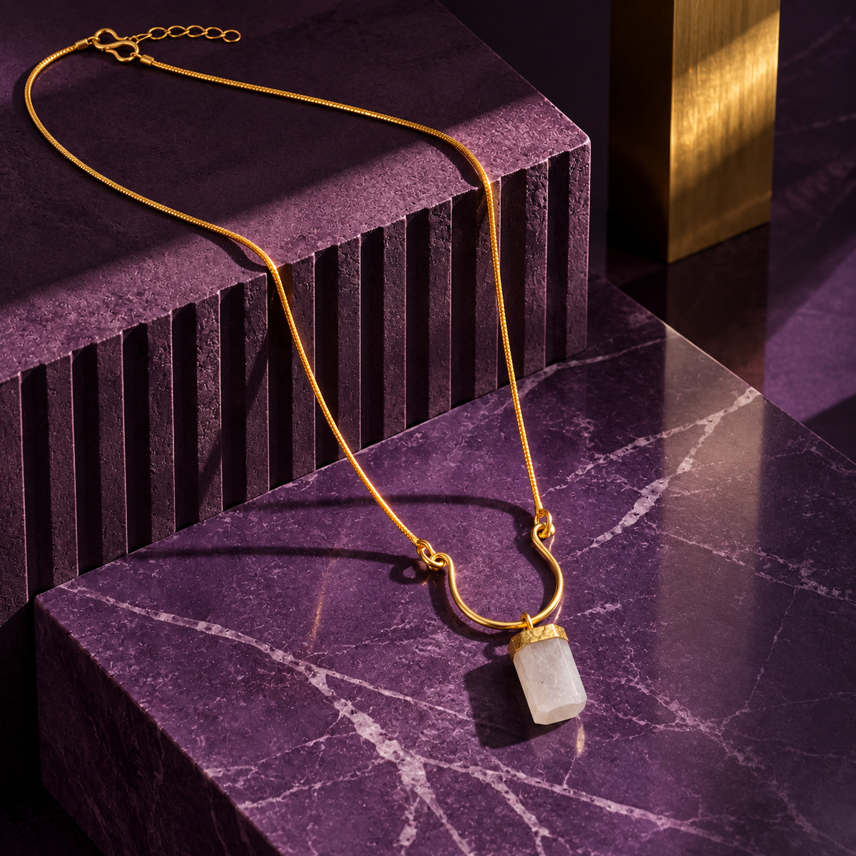 Terrene Raw Gemstone Baguette Pendant Necklace