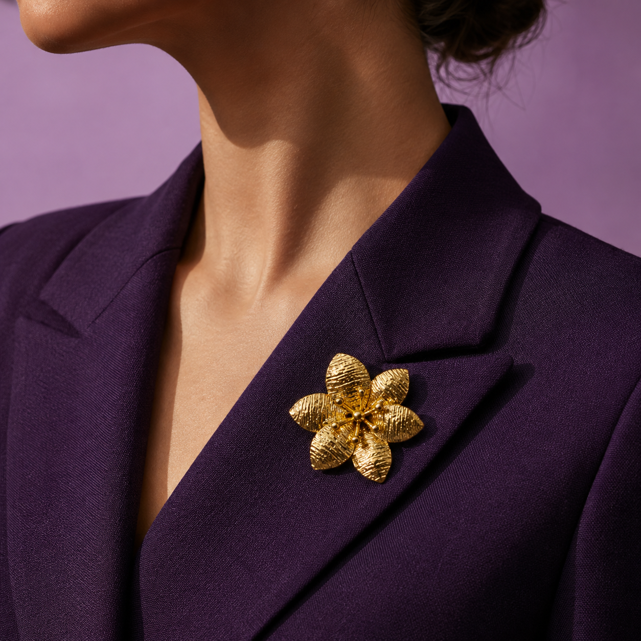 Petalie Textured Gold Flower Brooch with Secure Locking Pin