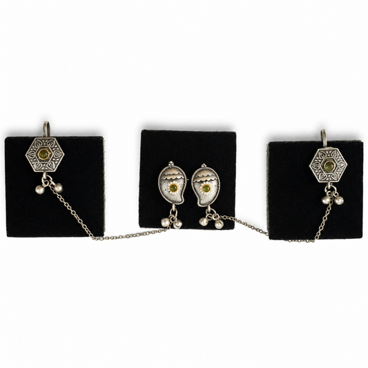 Oxidised Brass Ear Cuff with Chain – Mango Design