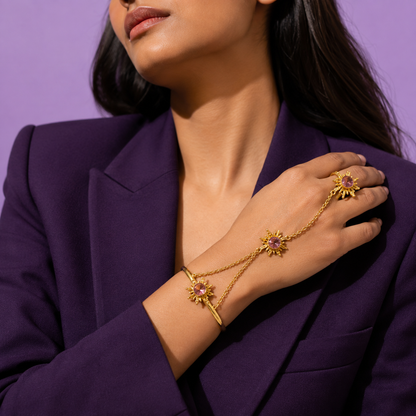 Solara Sunburst Hand Harness Ring Bracelet (Hath Phool)