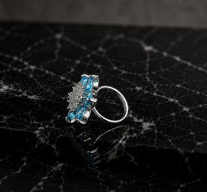 Floral AAA American Diamond Brass Statement Ring| Daisy Flower Cocktail Ring for Women