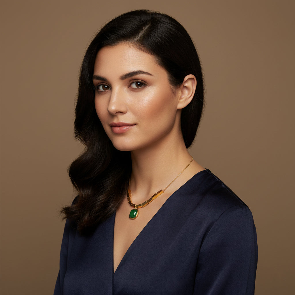GeoGrace – Square Green Pendant Necklace