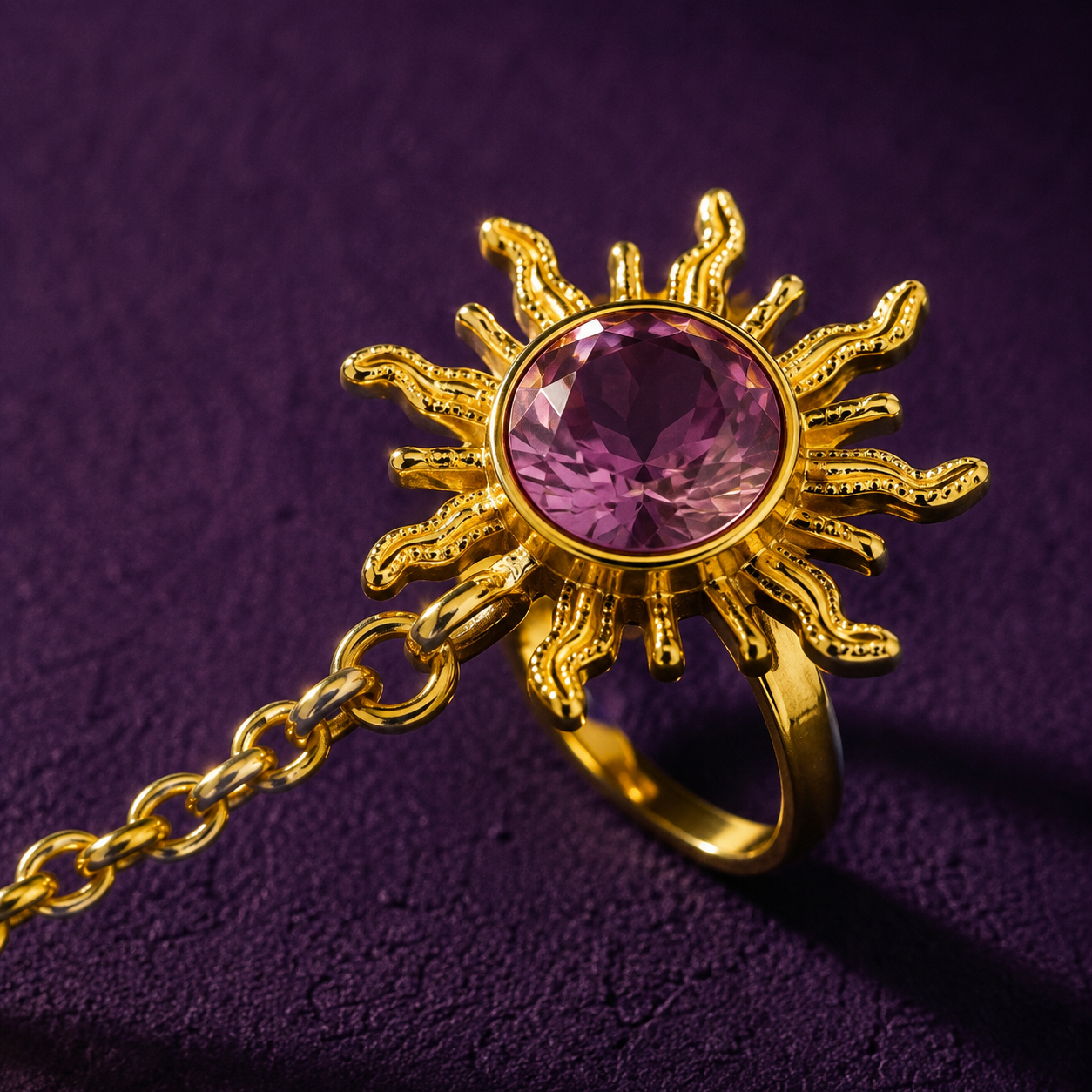 Solara Sunburst Hand Harness Ring Bracelet (Hath Phool)