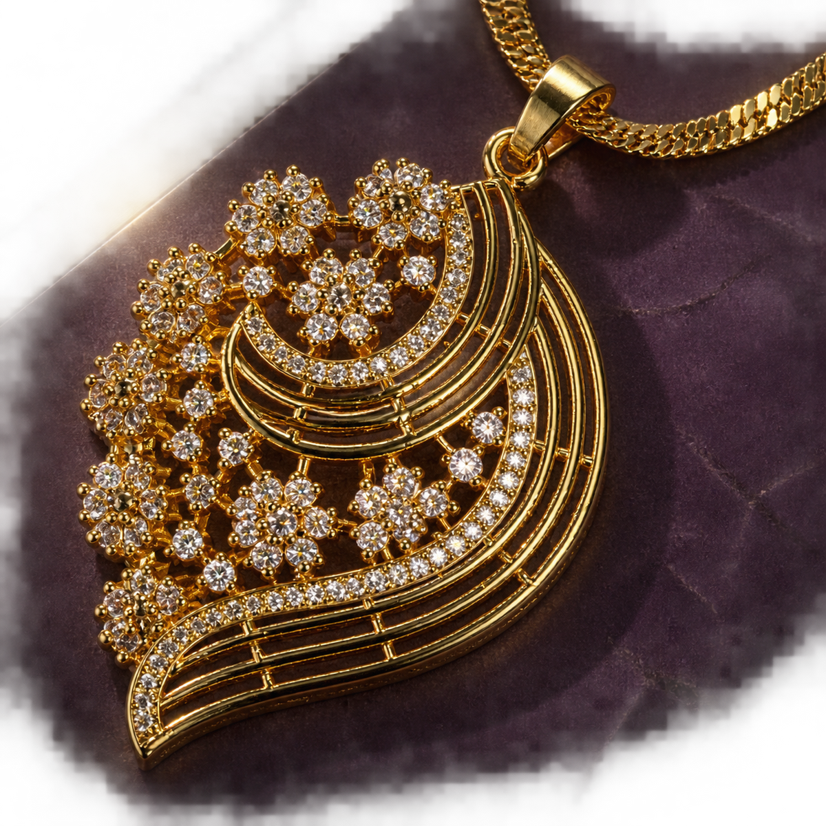 Panna Lata Leaf Swirl Pendant Set with Matching Earrings