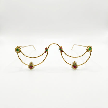 "Noorani" Kundan Meenakari Nose-Bridge Facelet with Pearl Drops