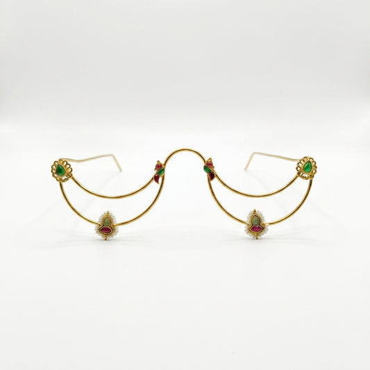 "Noorani" Kundan Meenakari Nose-Bridge Facelet with Pearl Drops