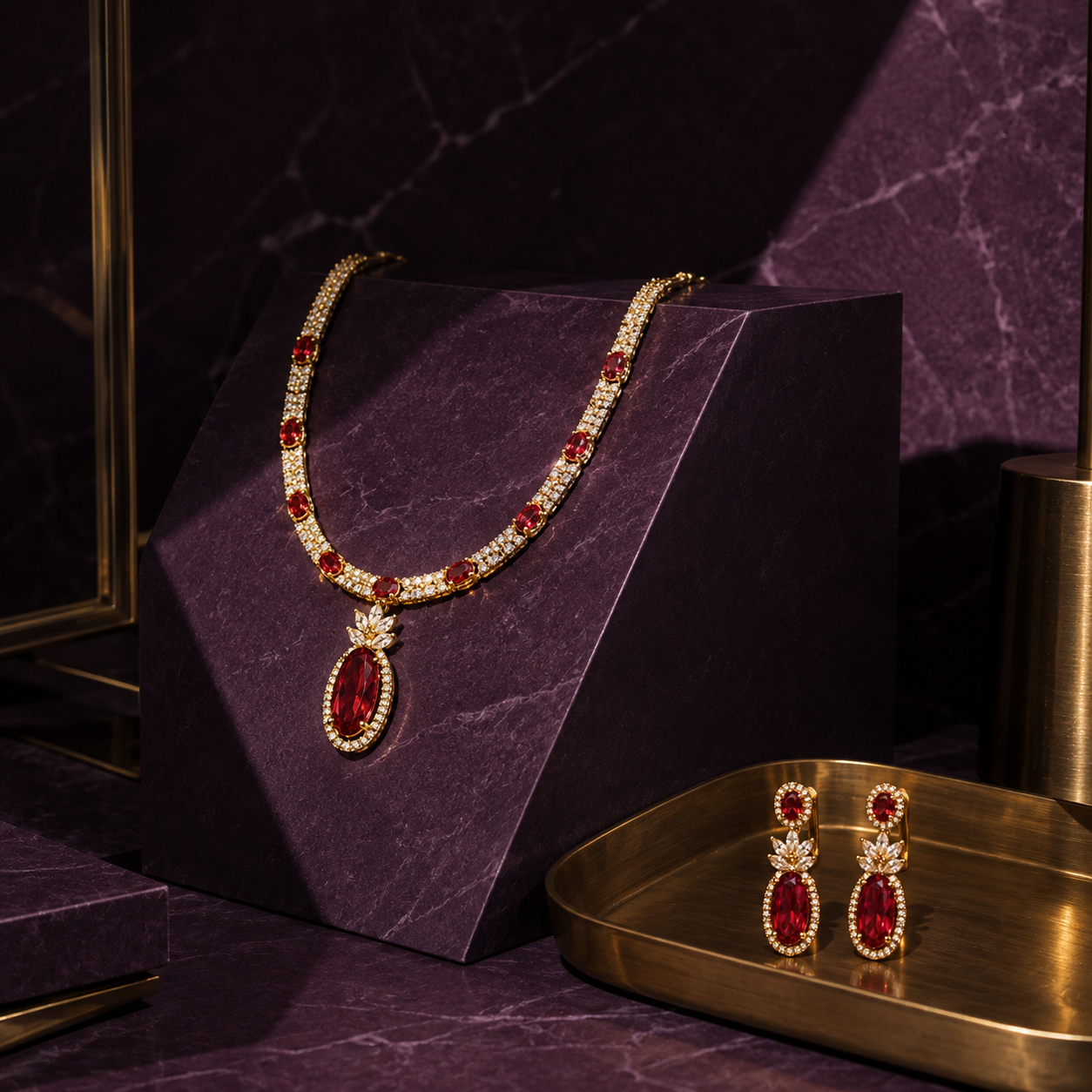 Elara AAA American Diamond Statement Necklace & Earrings Set