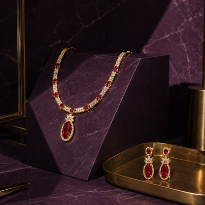 Elara AAA American Diamond Statement Necklace & Earrings Set