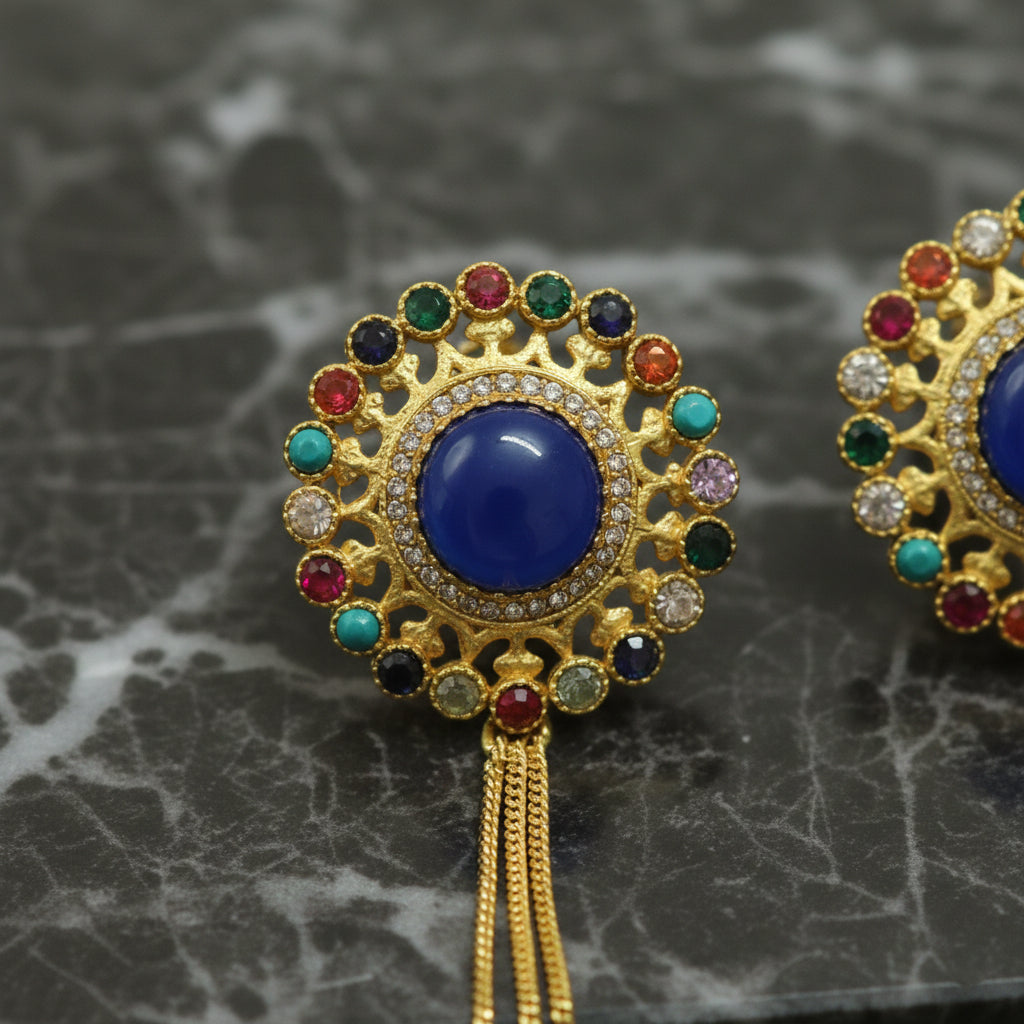 Royal Halo Tassel Statement Kashmiri Earrings