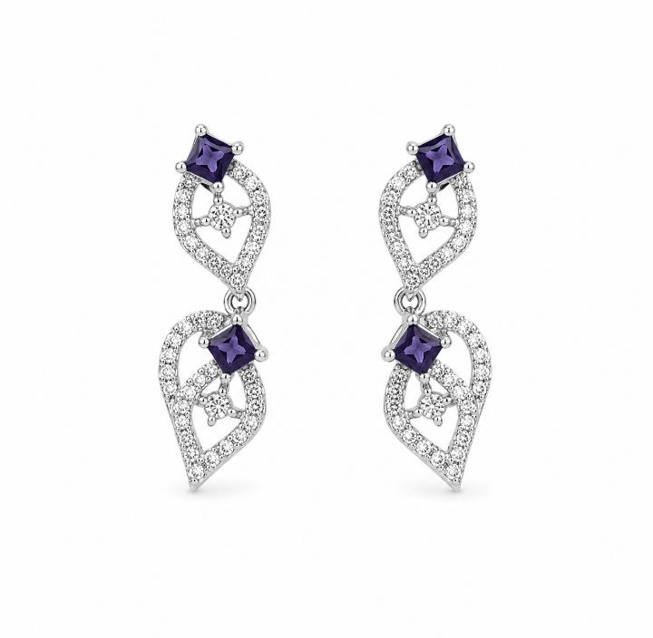 Rhodium Plated Leaf Motif AAA American Diamond Necklace Set in Brass – Colour Stone CZ Jewellery for Women