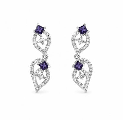 Rhodium Plated Leaf Motif AAA American Diamond Necklace Set in Brass – Colour Stone CZ Jewellery for Women