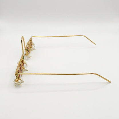 Meherma Kundan Scroll Wire Facelet with Pearl Teardrops