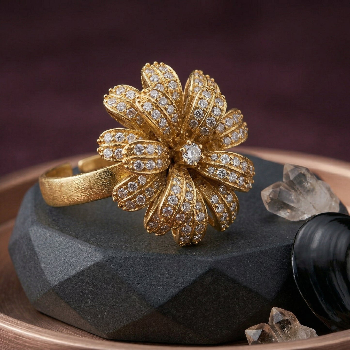 Antique Finish Gold Plated AD Cocktail Ring – Brass Statement Ring