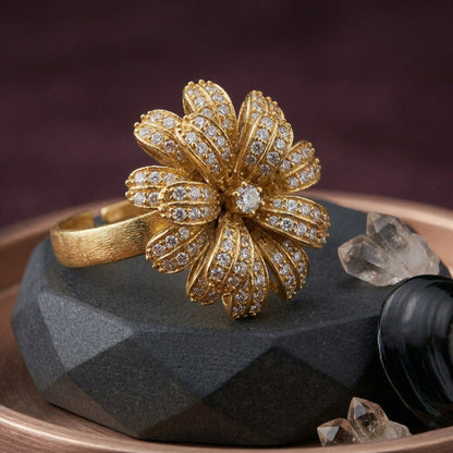 Antique Finish Gold Plated AD Cocktail Ring – Brass Statement Ring