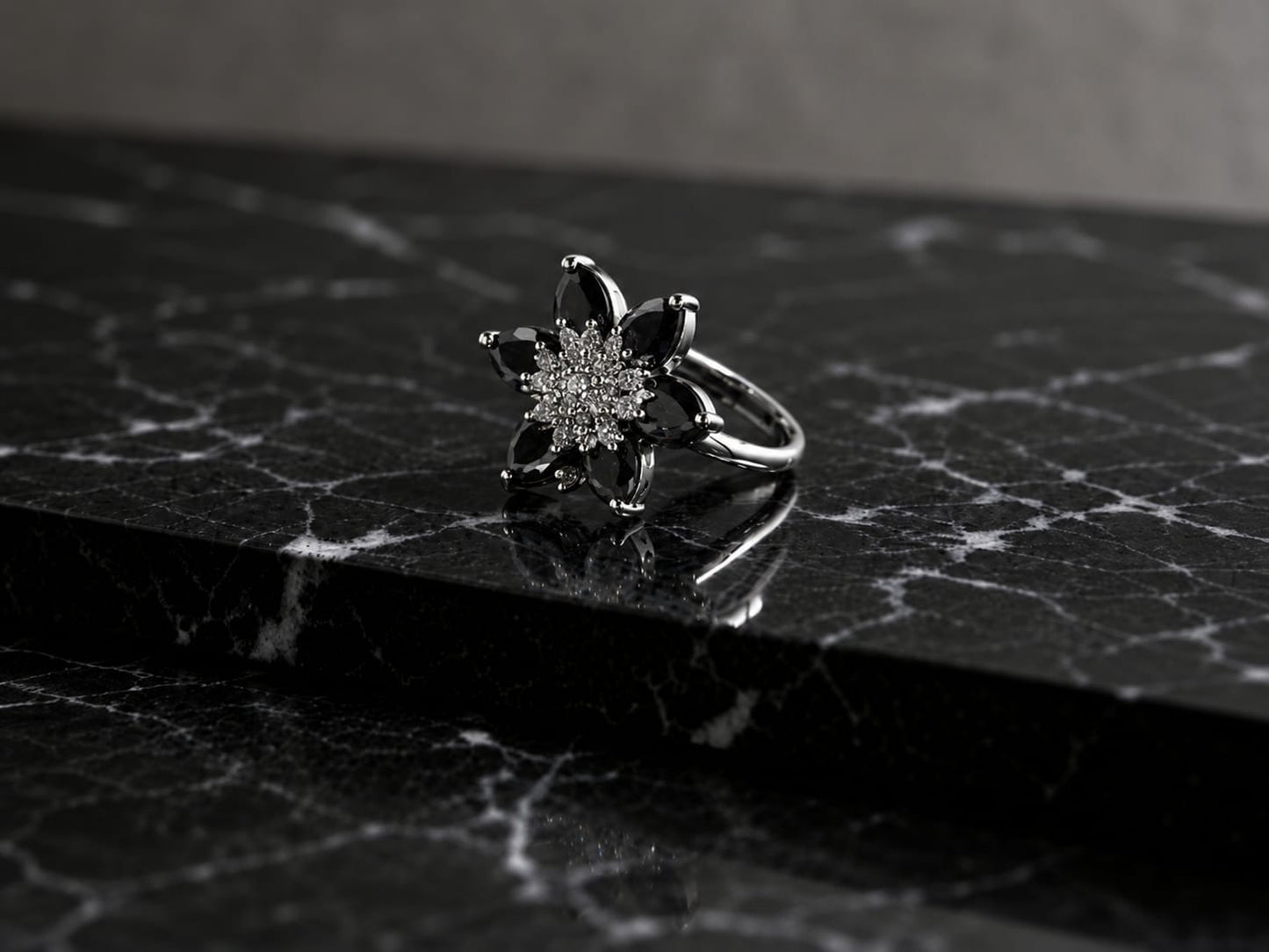 Floral AAA American Diamond Brass Statement Ring| Daisy Flower Cocktail Ring for Women