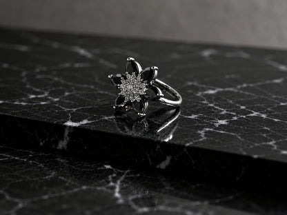 Floral AAA American Diamond Brass Statement Ring| Daisy Flower Cocktail Ring for Women