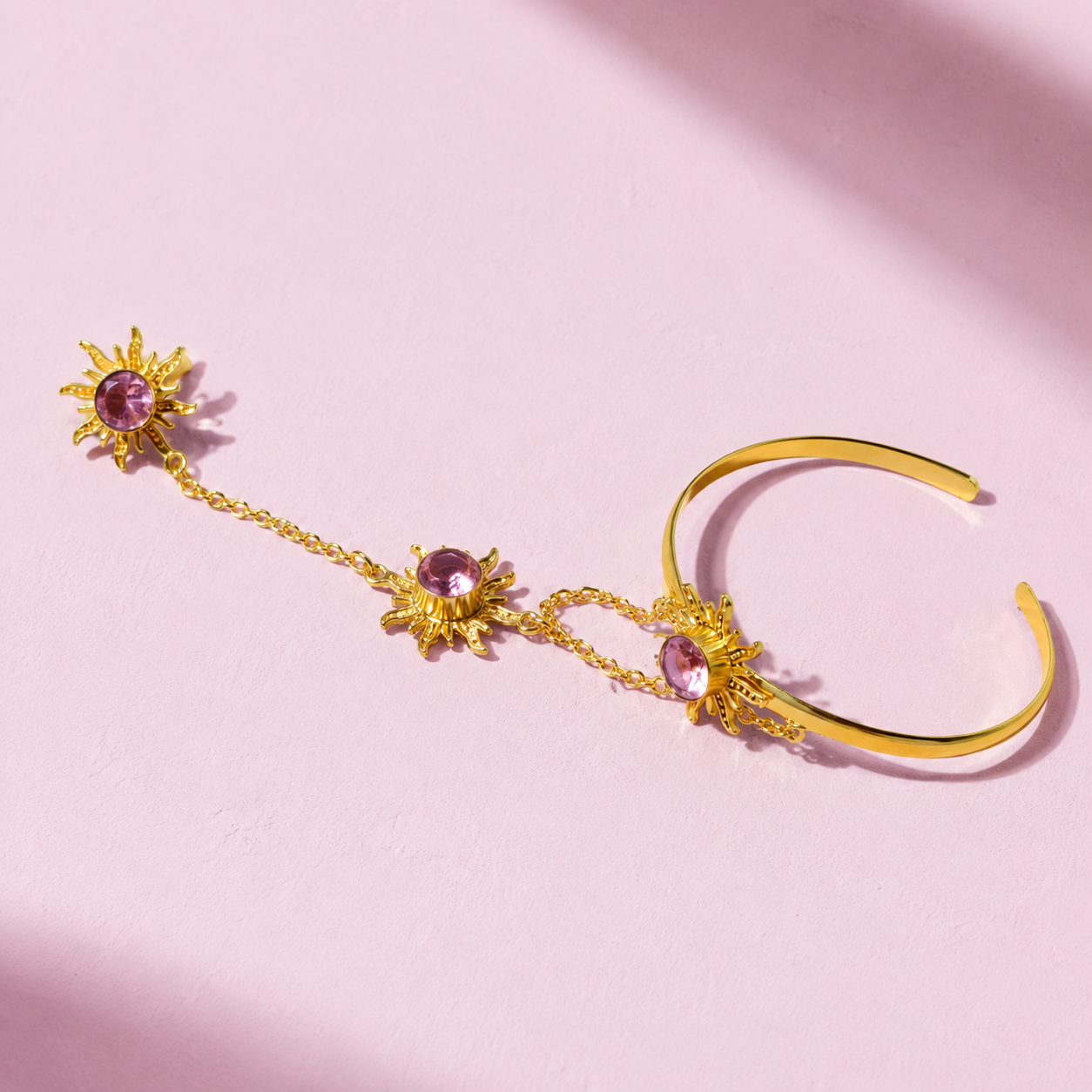 Solara Sunburst Hand Harness Ring Bracelet (Hath Phool)