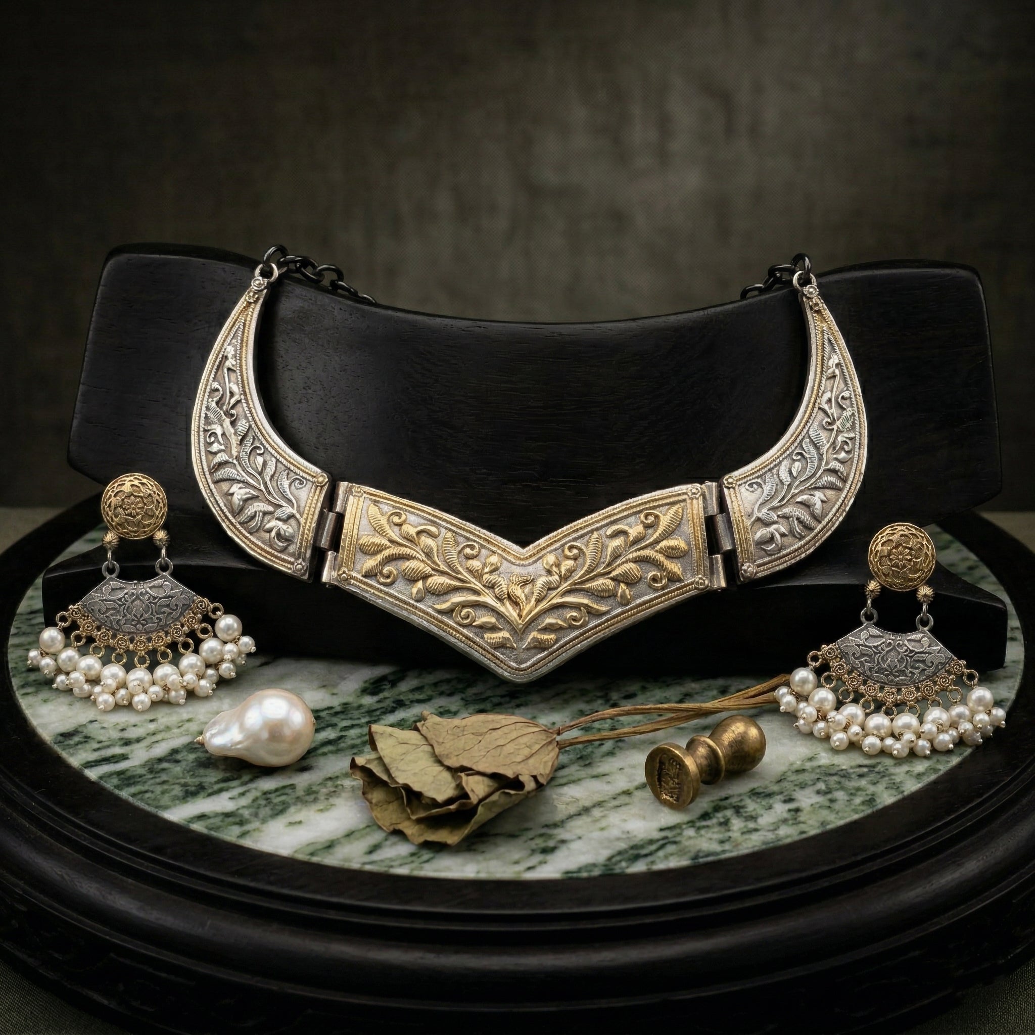 Heritage Dual-Tone Antique Finish Statement Necklace Set