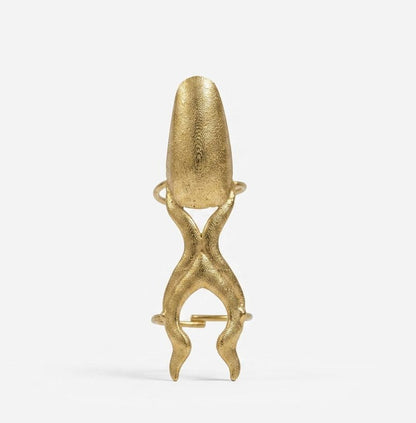 Gold Nail Armor Claw Ring | Brass Gold Plated | Boho Statement Finger Tip Ring | Adjustable
