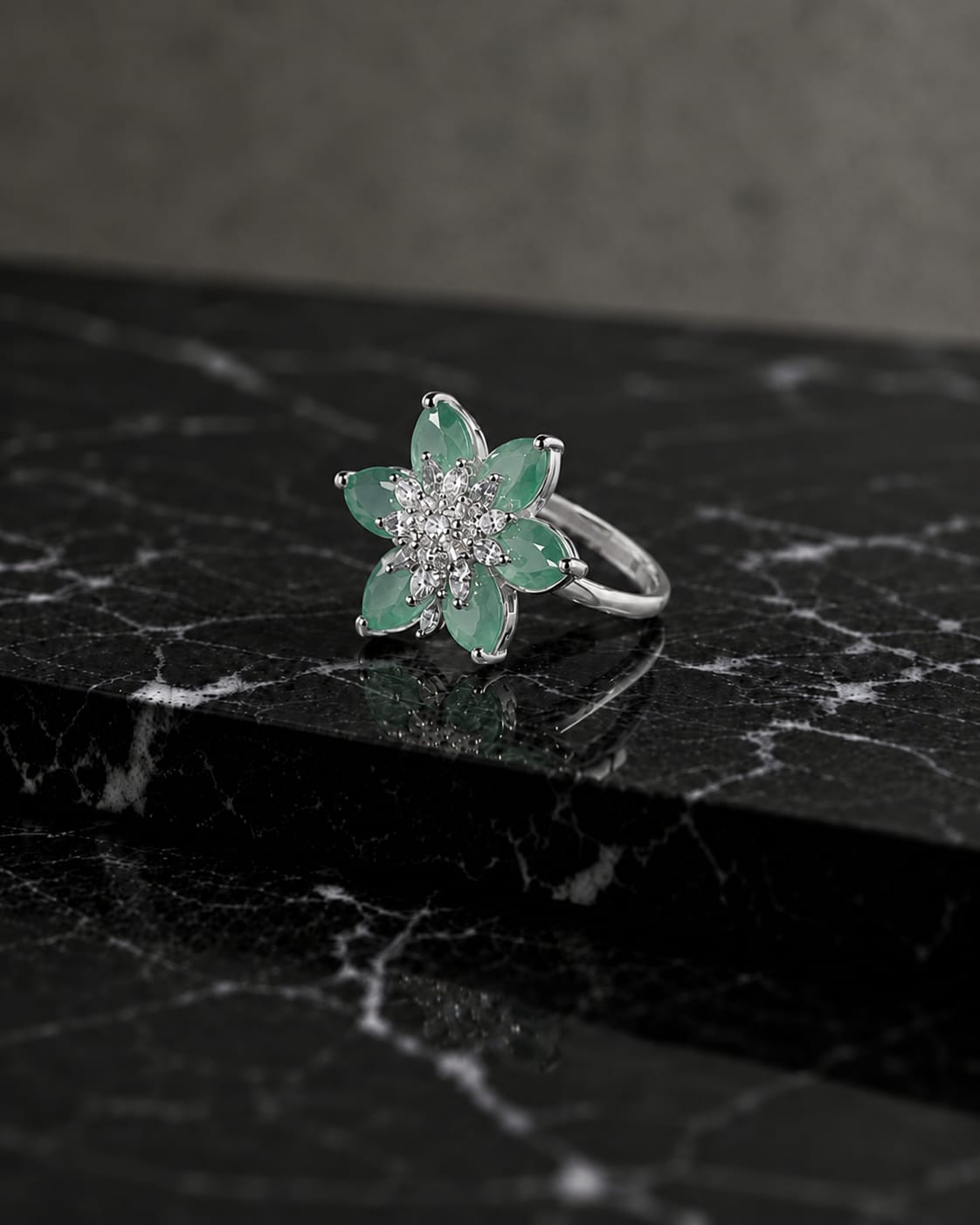 Floral AAA American Diamond Brass Statement Ring| Daisy Flower Cocktail Ring for Women
