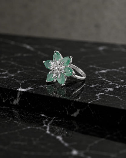 Floral AAA American Diamond Brass Statement Ring| Daisy Flower Cocktail Ring for Women