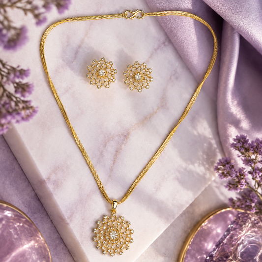 Suryamukhi Sunburst Floral Pendant Set with Matching Studs