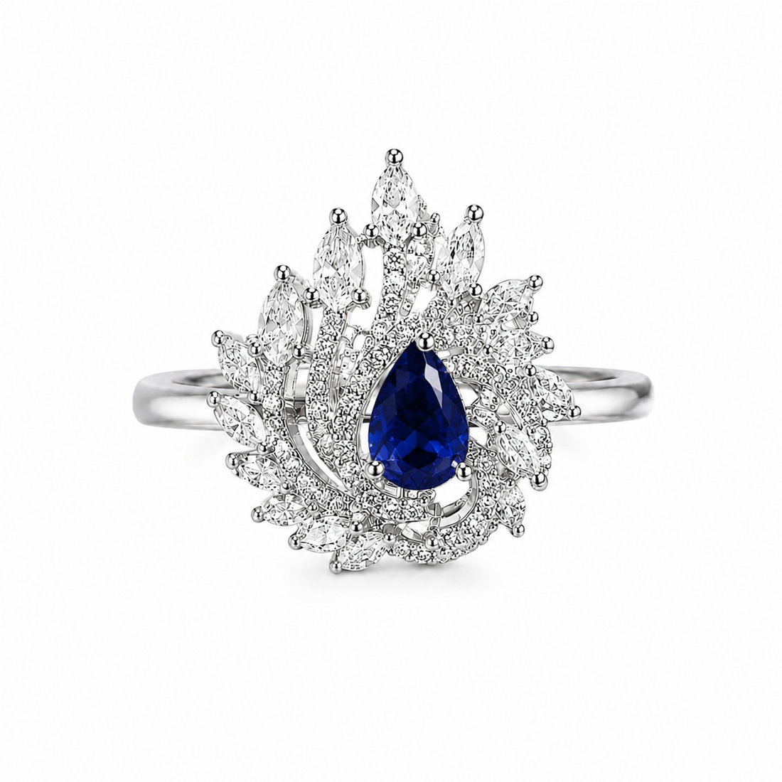 AAA American Diamond Halo Cocktail Brass Ring| Statement Solitaire Finger Ring