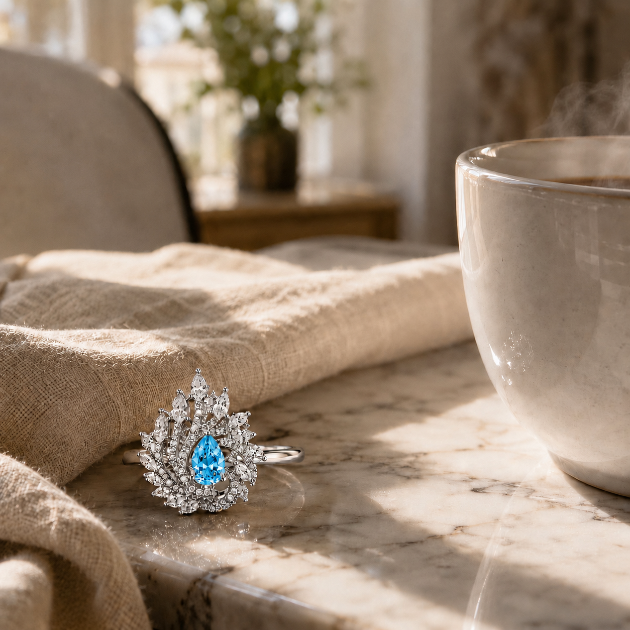 AAA American Diamond Halo Cocktail Brass Ring| Statement Solitaire Finger Ring