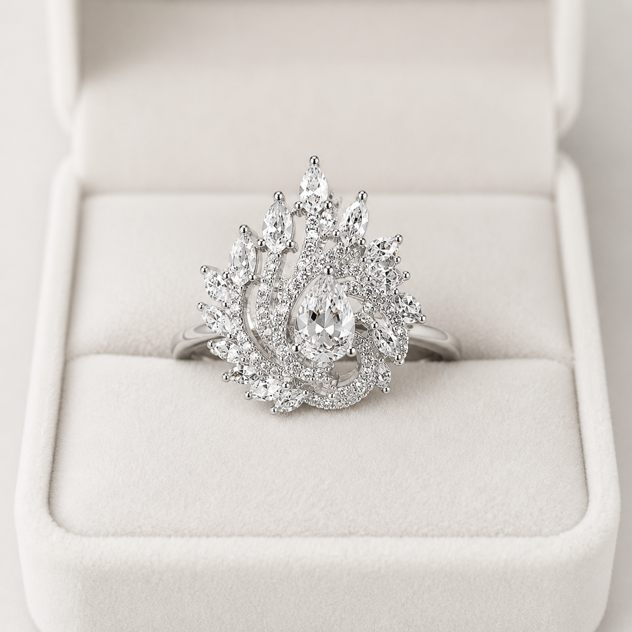 AAA American Diamond Halo Cocktail Brass Ring| Statement Solitaire Finger Ring
