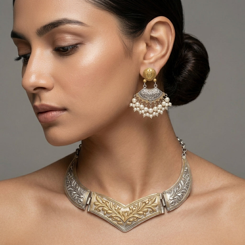Heritage Dual-Tone Antique Finish Statement Necklace Set