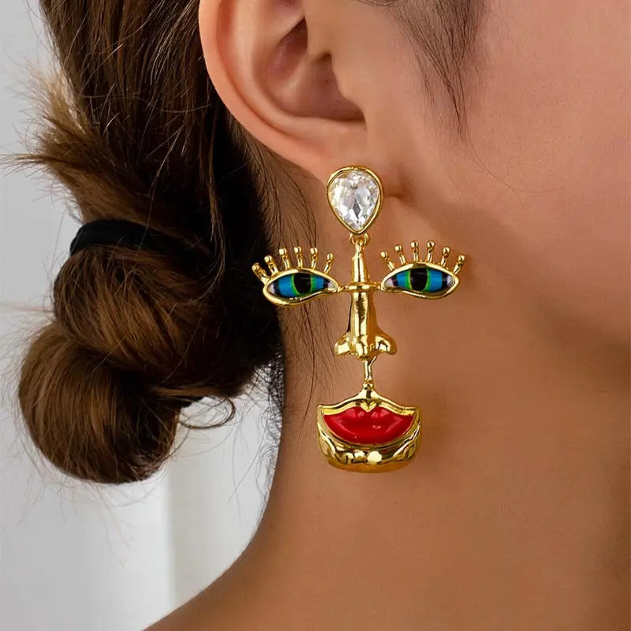 Muse in Motion Enamel Face Statement Earrings