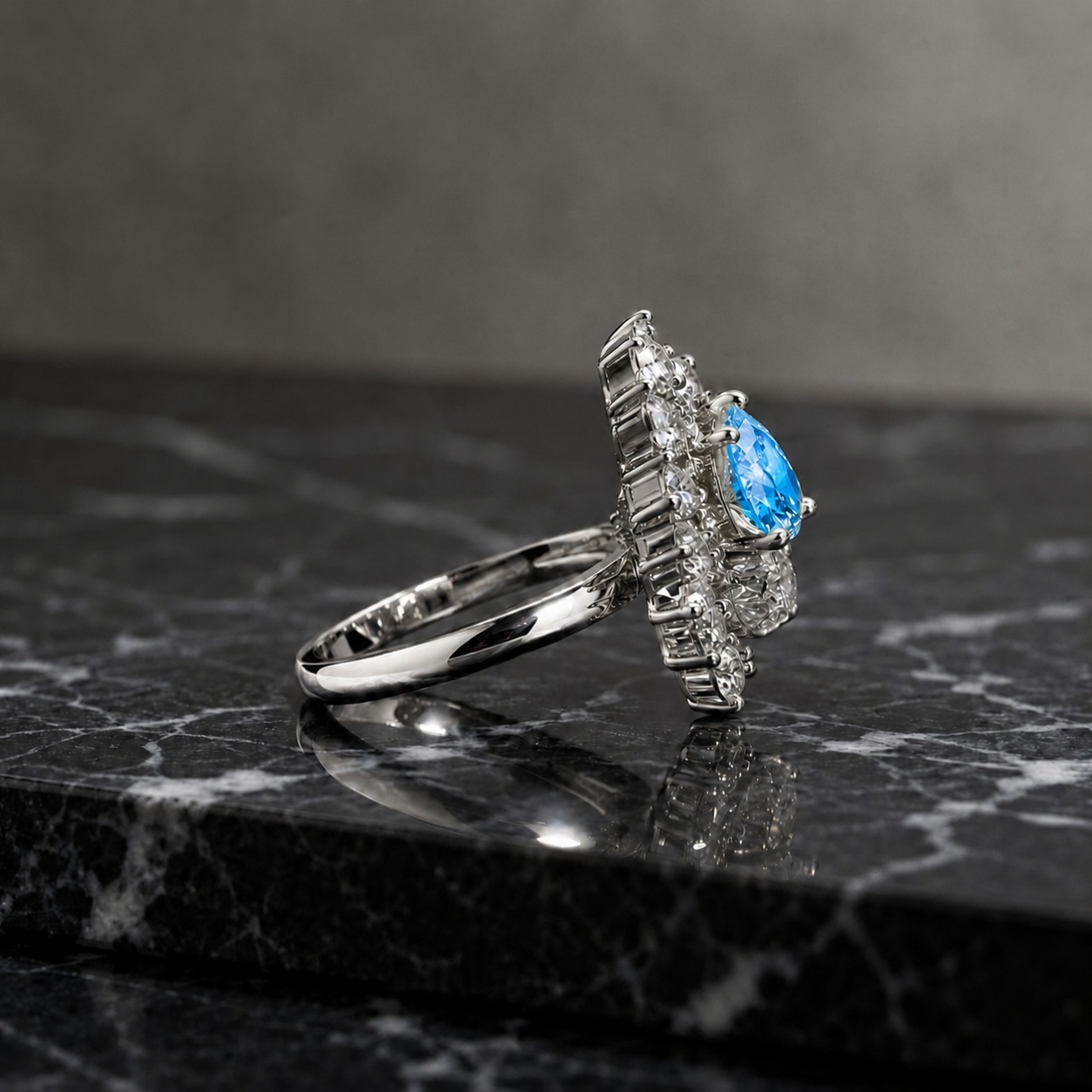 AAA American Diamond Halo Cocktail Brass Ring| Statement Solitaire Finger Ring