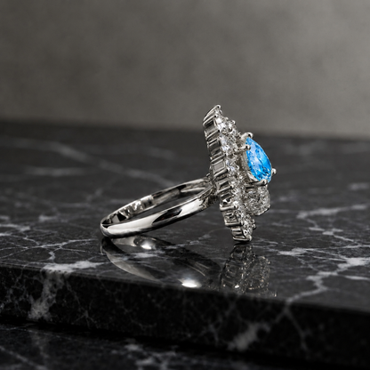 AAA American Diamond Halo Cocktail Brass Ring| Statement Solitaire Finger Ring