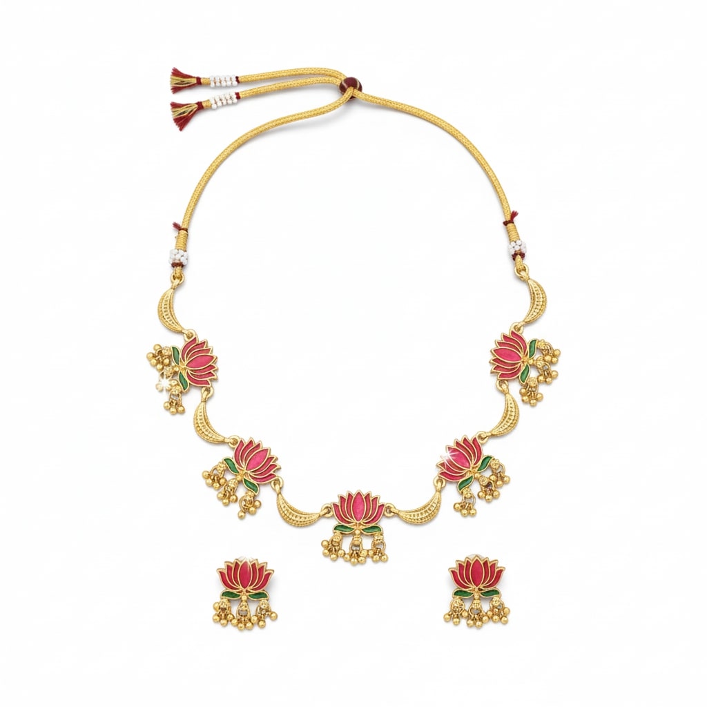 Kamalika Lotus Enamel Necklace Set
