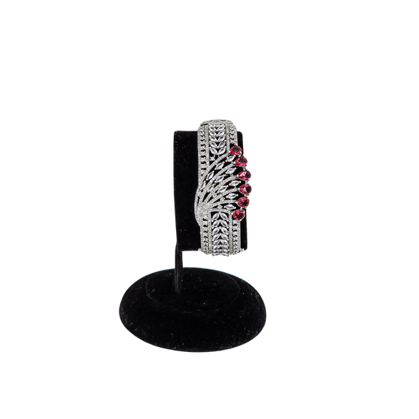 Rhodium-Plated American Diamond Bangle with Ruby Accents – A Regal Statement