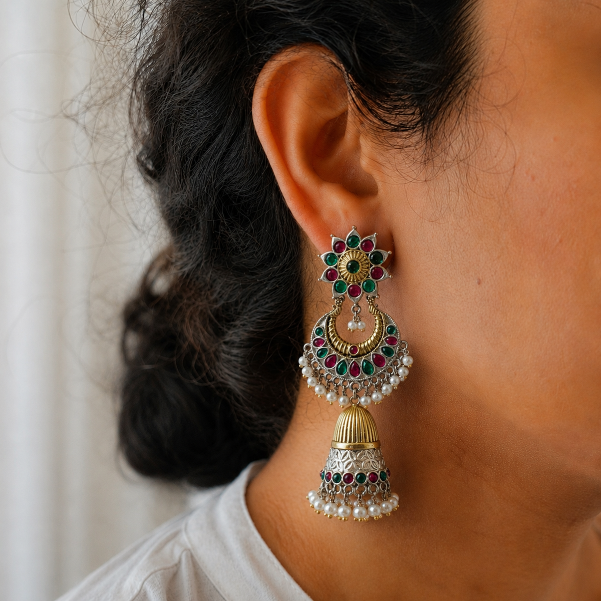 Rivaayat Chandbali Jhumka Earrings with Pearl Drops