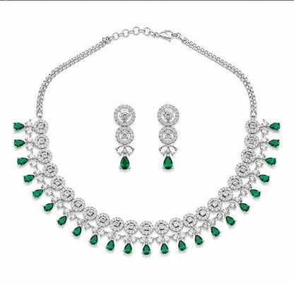 Bouti Patta AAA American Diamond Necklace & Earrings Set | Brass | Floral Choker Collar | Bridal & Party Jewellery