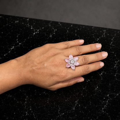 Floral AAA American Diamond Brass Statement Ring| Daisy Flower Cocktail Ring for Women