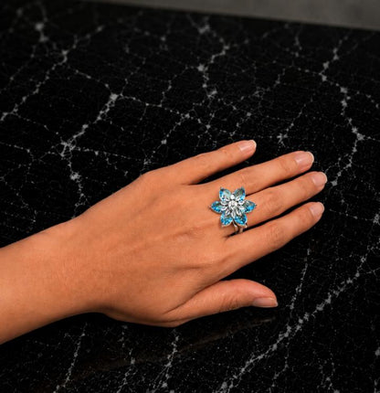 Floral AAA American Diamond Brass Statement Ring| Daisy Flower Cocktail Ring for Women