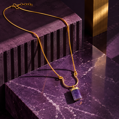 Terrene Raw Gemstone Baguette Pendant Necklace
