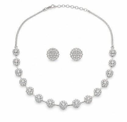 Rhodium Plated AAA American Diamond Floral Necklace Set in Brass – Elegant CZ Jewellery for Women