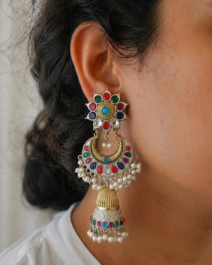 Rivaayat Chandbali Jhumka Earrings with Pearl Drops