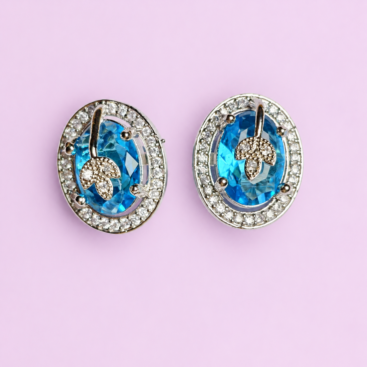 Neelambari Oval Halo Pendant Set with Matching Earrings