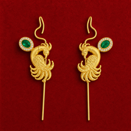 Gold Plated Peacock Needle Earcuff with Glass Stone – Designer Brass Ear Cuff for Women