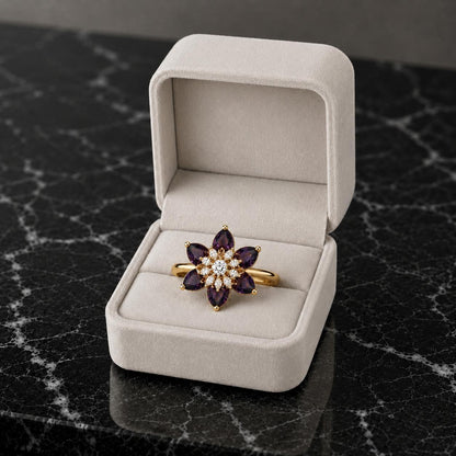 Floral AAA American Diamond Brass Statement Ring| Daisy Flower Cocktail Ring for Women
