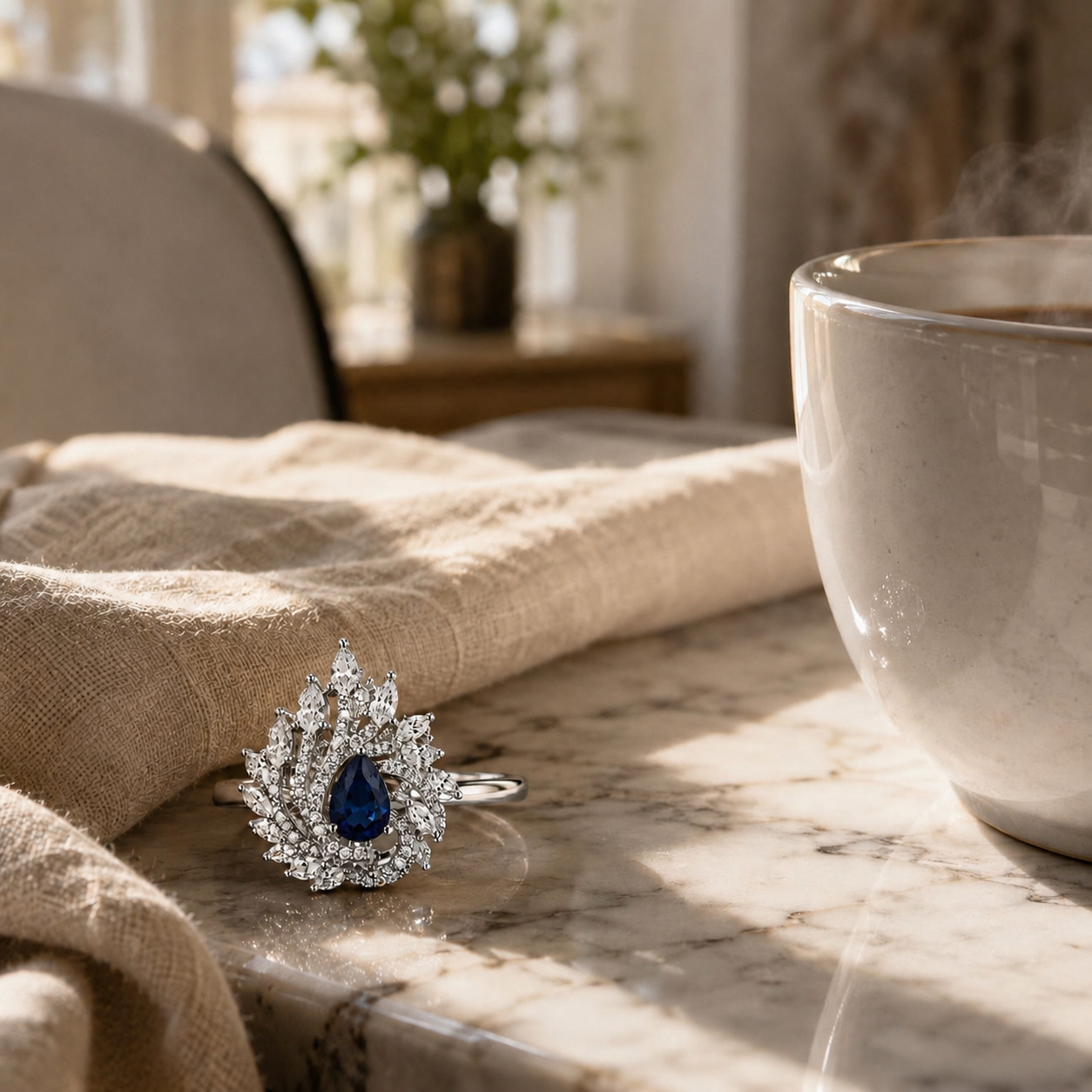 AAA American Diamond Halo Cocktail Brass Ring| Statement Solitaire Finger Ring