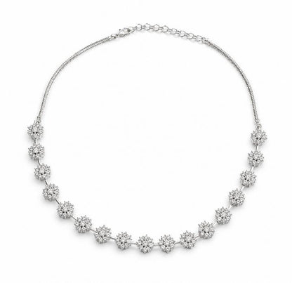Rhodium Plated AAA American Diamond Floral Necklace Set in Brass – Elegant CZ Jewellery for Women
