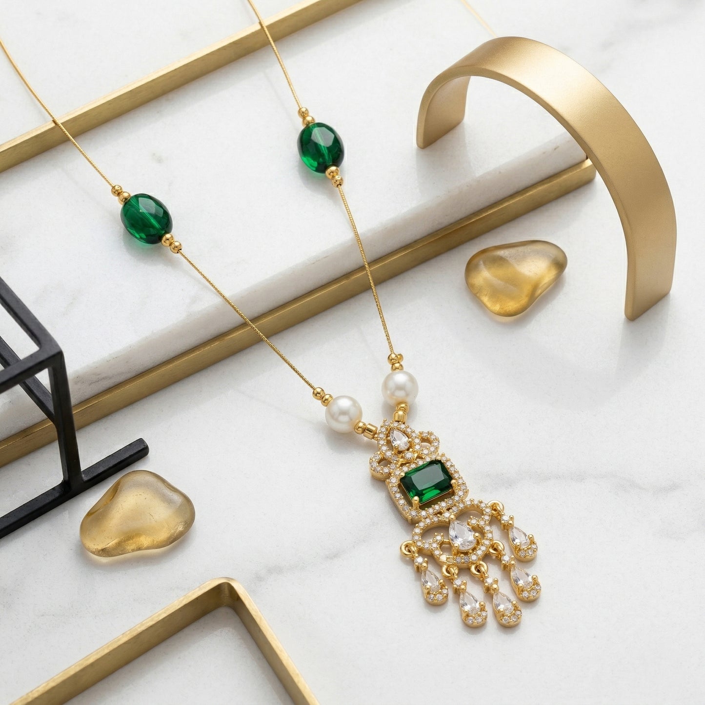 Minimal Luxe American Diamond Pendant Necklace (Gold Plated)