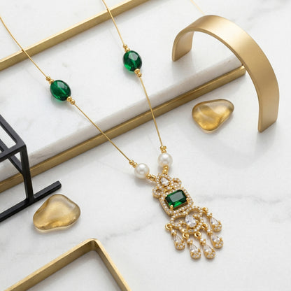 Minimal Luxe American Diamond Pendant Necklace (Gold Plated)