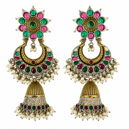 Rivaayat Chandbali Jhumka Earrings with Pearl Drops